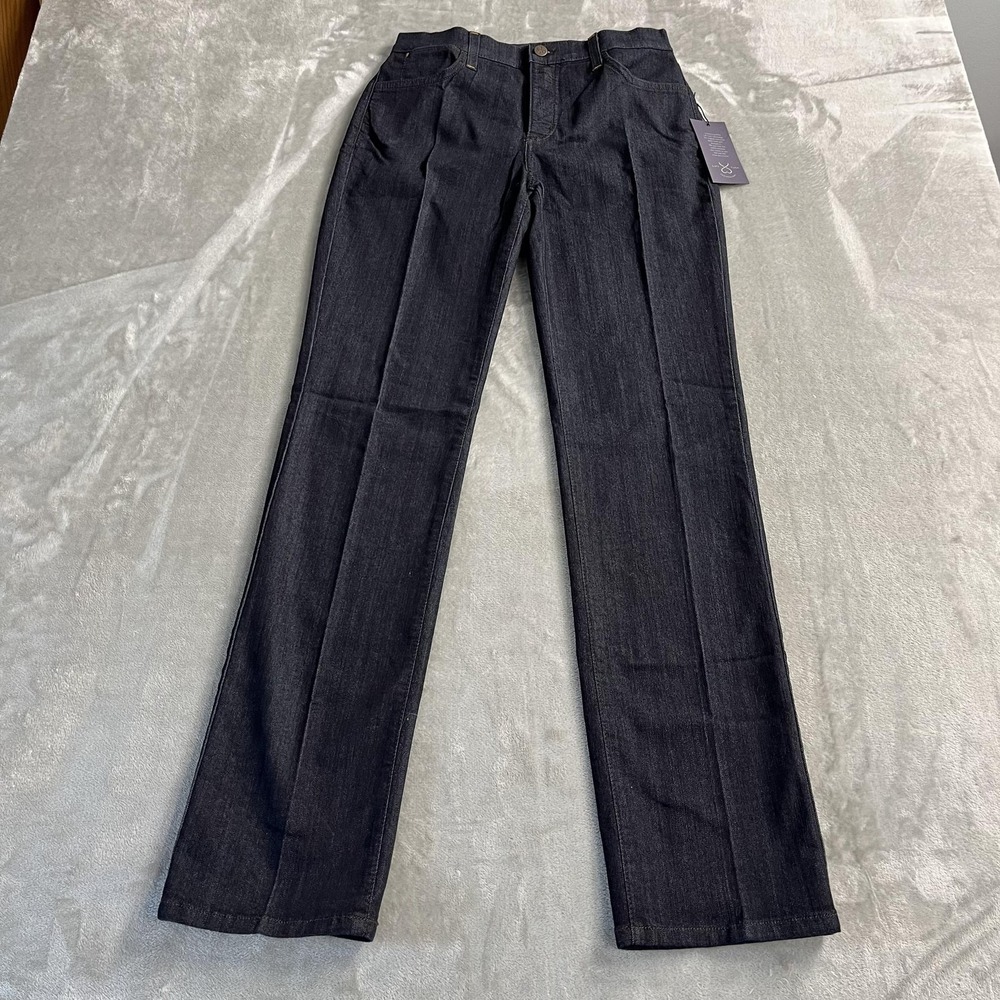 NYDJ Jeans Womens 4 Blue Dark Wash High Rise Straight Lift Tuck Denim USA NWT